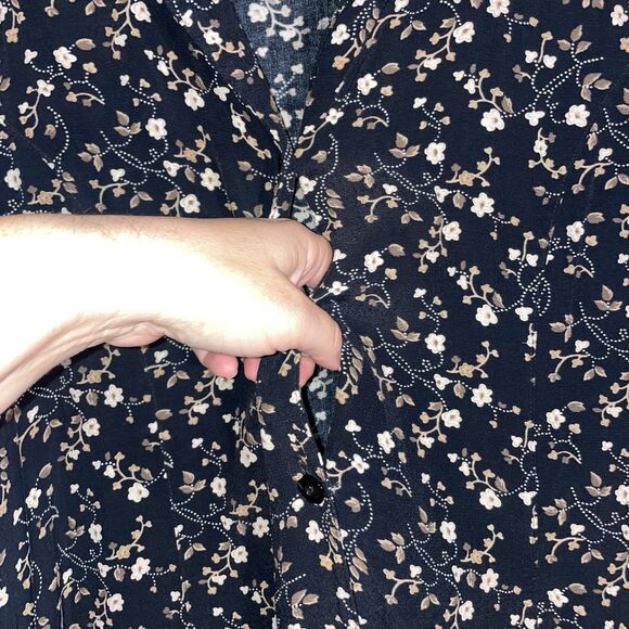 Vintage Erika Black Floral Short Sleeve Button Front Maxi Dress Grunge Everyday - Picture 5 of 9